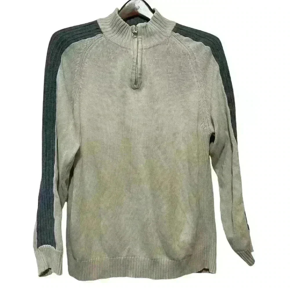 American Rag 1/4 Quarter Zip Knit Sweater Men's L Long Sleeve Light Tan